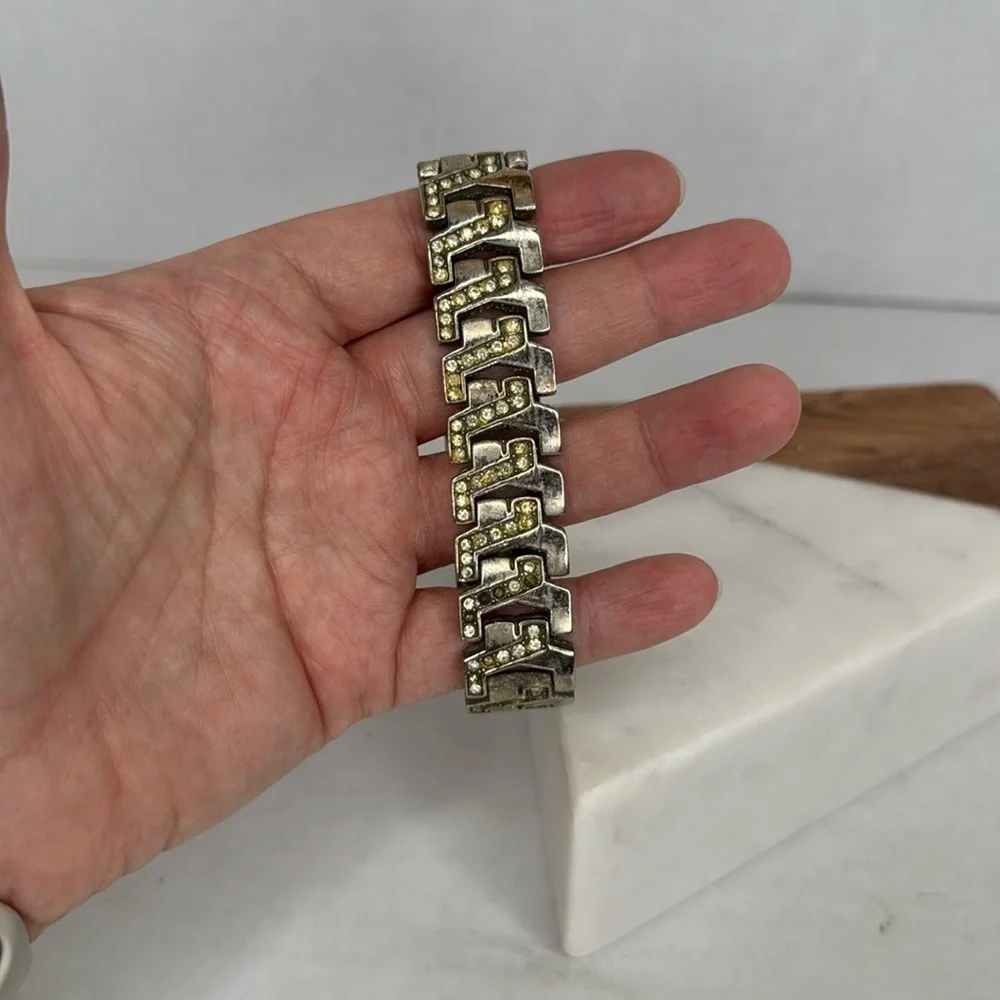 Vintage Art Deco bracelet 1930s-1940s clear Rhinestone glass chrome plate C22